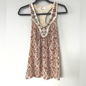 Vintage Silk Top Beaded Rhinestones Sleeveless Summer racerback
